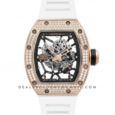 RM 035-02 Black Toro Americas in Rose Gold with Diamond Bezel on White Rubber Strap