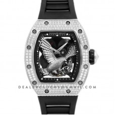 RM 057-02 Tourbillon “The Falcon” in White Gold with Diamond Bezel on Black Rubber Strap