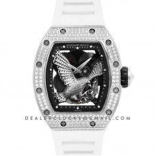 RM 057-02 Tourbillon “The Falcon” in White Gold with Diamond Bezel on White Rubber Strap RM 057-02 Tourbillon “The Falcon” in White Gold with Diamond Bezel on White Rubber Strap