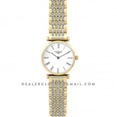 La Grande Classique De Longines 24mm White Dial in Yellow Gold on 2 Toned Bracelet