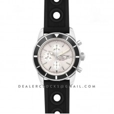 Superocean Heritage II Chronograph 46 Silver Dial in Steel on Rubber Strap