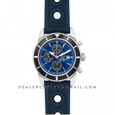 Superocean Heritage II Chronograph 46 Blue Dial in Steel on Rubber Strap