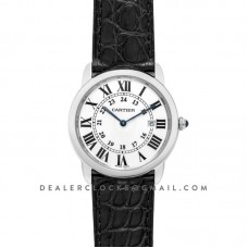 Ronde Solo de Cartier 36mm White Dial in Steel on Black Alligator Leather Strap