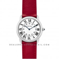 Ronde Solo de Cartier 36mm White Dial in Steel on Red Leather Strap Ronde Solo de Cartier 36mm White Dial in Steel on Red Leather Strap