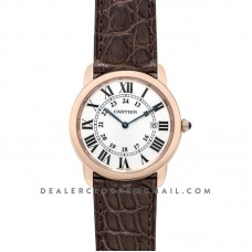 Ronde Solo de Cartier 36mm White Dial in Pink Gold on Brown Alligator Leather Strap