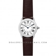 Ronde Solo de Cartier 29mm White Dial in Steel on Brown Leather Strap