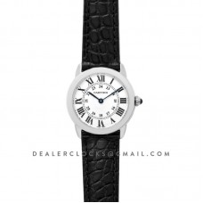Ronde Solo de Cartier 29mm White Dial in Steel on Black Alligator Leather Strap