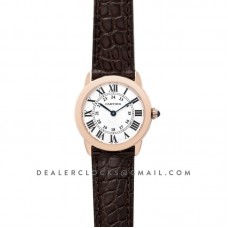 Ronde Solo de Cartier 29mm White Dial in Pink Gold on Brown Alligator Leather Strap