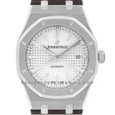 Royal Oak 15400 Steel White Dial on Leather Strap