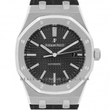 Royal Oak 15400 Steel Black Dial on Leather Strap