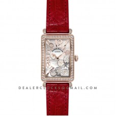 Long Island Peony in Rose Gold on Red Leather Strap Long Island Peony in Rose Gold on Red Leather Strap