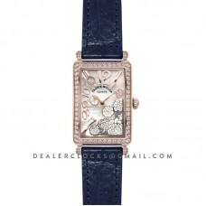 Long Island Peony in Rose Gold on Blue Leather Strap Long Island Peony in Rose Gold on Blue Leather Strap