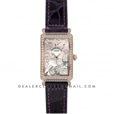Long Island Peony in Rose Gold on Violet Leather Strap Long Island Peony in Rose Gold on Violet Leather Strap