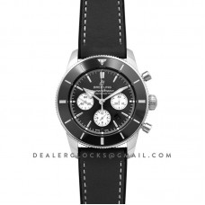 Superocean Heritage II B01 Chronograph in Black Dial on Steel on Black Leather Strap
