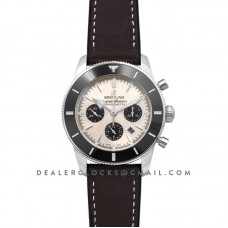 Superocean Heritage II B01 Chronograph in Silver Dial on Steel on Brown Leather Strap