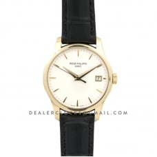 Calatrava 5227J White Dial in Yellow Gold on Black Leather Strap