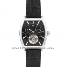 Malte Tourbillion Black Dial in Steel on Black Leather Strap