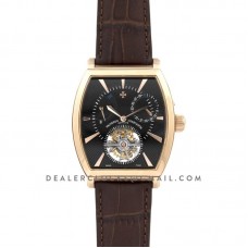 Malte Tourbillion Black Dial in Rose Gold on Brown Leather Strap