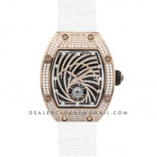 RM 051-02 Tourbillon Diamond Twister in Rose Gold on White Strap