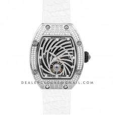 RM 051-02 Tourbillon Diamond Twister in White Gold on White Strap