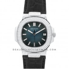 Nautilus Jumbo 5711 Blue Dial in Steel with Paved Diamonds on Strap Nautilus Jumbo 5711 Blue Dial in Steel with Paved Diamonds on Strap