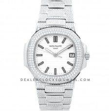 Nautilus Jumbo 5711 White Dial in Steel with Paved Diamonds