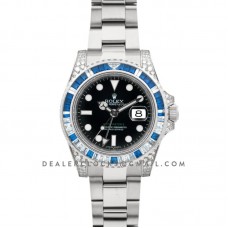 GMT Master II 116758SA Black Dial in Steel with Blue/White Paved Diamonds