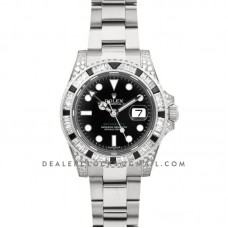 GMT Master II 116710 Black Dial in Steel with Paved Diamond Bezel