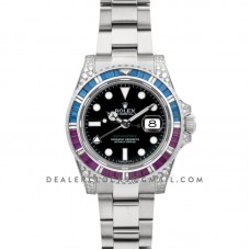 GMT Master II 116758 Pepsi Black Dial in Steel with Paved Diamond Bezel