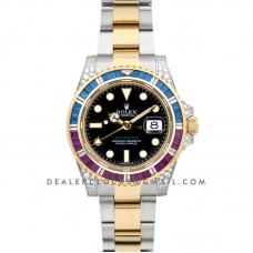 GMT Master II 116758 Pepsi Black Dial in Yellow Gold/Steel with Paved Diamond Bezel