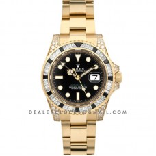 GMT Master II 116758 in Black Dial in Yellow Gold with Paved Diamond Bezel