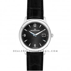 Master Control Date Black Dial in Steel on Black Leather Strap Master Control Date Black Dial in Steel on Black Leather Strap