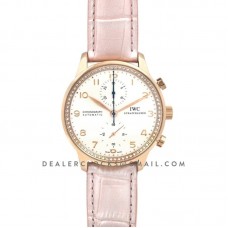 Portugieser Chronograph Automatic White Dial in Rose Gold on Pink Leather Strap