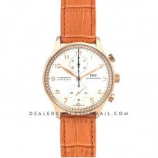 Portugieser Chronograph Automatic White Dial in Rose Gold on Orange Leather Strap