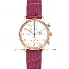 Portugieser Chronograph Automatic White Dial in Rose Gold on Purple Leather Strap