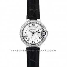 Ballon Bleu De Cartier 36mm White Dial with Diamond Bezel in Steel on Black Leather Strap Ballon Bleu De Cartier 36mm White Dial with Diamond Bezel in Steel on Black Leather Strap