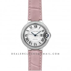 Ballon Bleu De Cartier 36mm Silver Dial with Diamond Bezel in Steel on Pink Leather Strap Ballon Bleu De Cartier 36mm Silver Dial with Diamond Bezel in Steel on Pink Leather Strap