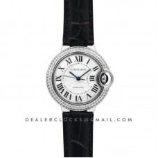 Ballon Bleu De Cartier 36mm Silver Dial with Diamond Bezel in Steel on Black Leather Strap Ballon Bleu De Cartier 36mm Silver Dial with Diamond Bezel in Steel on Black Leather Strap