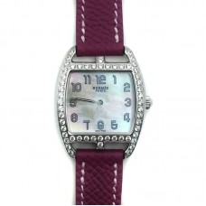 Cape Cod Tonneau Steel with Diamond Bezel on Violet Epsom Leather Strap