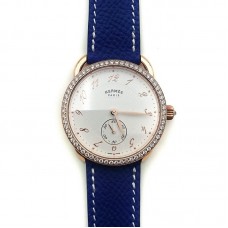 Arceau Petite Rose Gold with Diamond Bezel on Blue Epsom Leather Strap