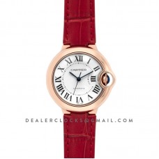 Ballon Bleu De Cartier 36mm White Dial in Pink Gold on Red Leather Strap Ballon Bleu De Cartier 36mm White Dial in Pink Gold on Red Leather Strap