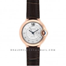 Ballon Bleu De Cartier 36mm White Dial with Diamond Markers in Pink Gold on Brown Leather Strap Ballon Bleu De Cartier 36mm White Dial with Diamond Markers in Pink Gold on Brown Leather Strap