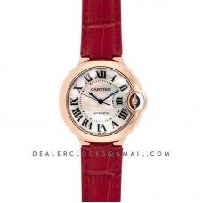 Ballon Bleu De Cartier 36mm White Dial with Roman Numeral Markers in Pink Gold on Red Leather Strap Ballon Bleu De Cartier 36mm White Dial with Roman Numeral Markers in Pink Gold on Red Leather Strap