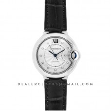 Ballon Bleu De Cartier 33mm Silver Dial with Diamond Markers in Steel on Black Leather Strap Ballon Bleu De Cartier 33mm Silver Dial with Diamond Markers in Steel on Black Leather Strap