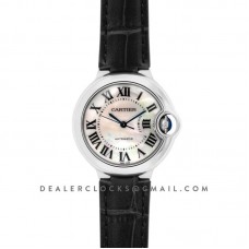 Ballon Bleu De Cartier 33mm White Mother Of Pearl Dial in Steel on Black Leather Strap Ballon Bleu De Cartier 33mm White Mother Of Pearl Dial in Steel on Black Leather Strap
