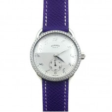 Arceau Petite Steel with Diamond Bezel on Purple Epsom Leather Strap Arceau Petite Steel with Diamond Bezel on Purple Epsom Leather Strap