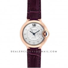 Ballon Bleu De Cartier 36mm White Dial with Diamond Markers in Pink Gold on Purple Leather Strap Ballon Bleu De Cartier 36mm White Dial with Diamond Markers in Pink Gold on Purple Leather Strap