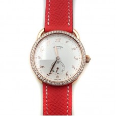 Arceau Petite Rose Gold with Diamond Bezel on Vermilion Epsom Leather Strap