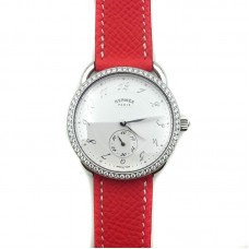 Arceau Petite Steel with Diamond Bezel on Vermilion Epsom Leather Strap Arceau Petite Steel with Diamond Bezel on Vermilion Epsom Leather Strap