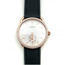 Arceau Petite Rose Gold with Diamond Bezel on Black Epsom Leather Strap